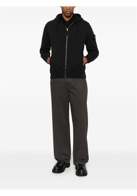 felpa hooded zip cotton fleece uomo nera STONE ISLAND | K2S15 6100067 S0A20V0029